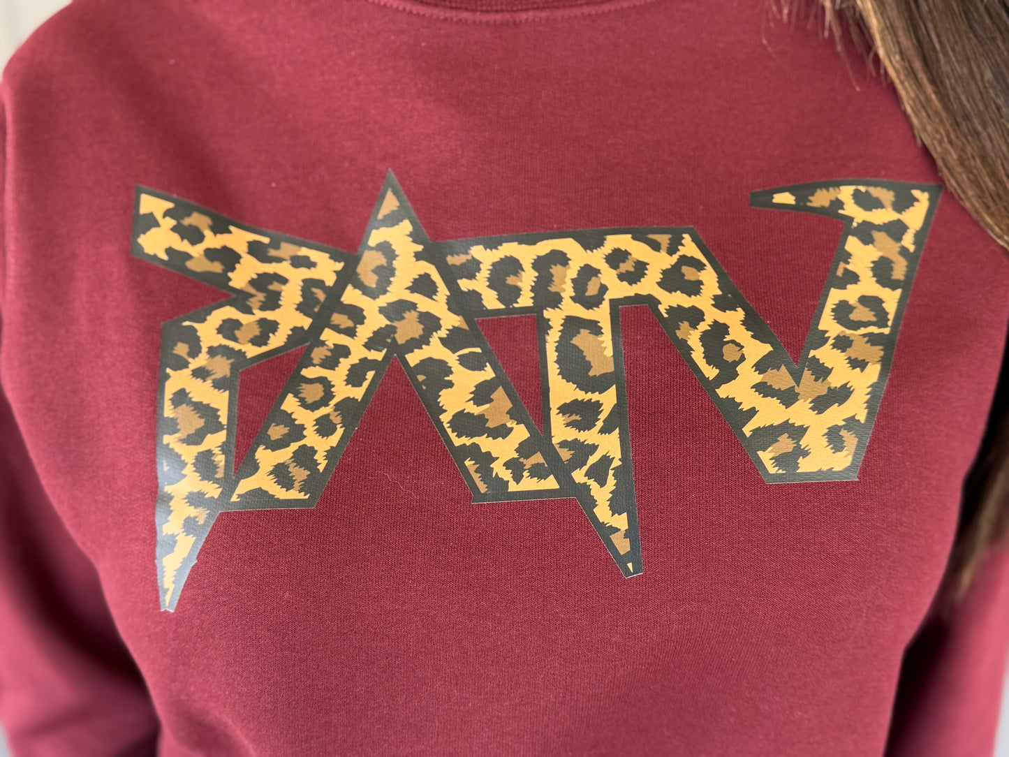 PATV Womens Cheetah & Maroon Crewneck